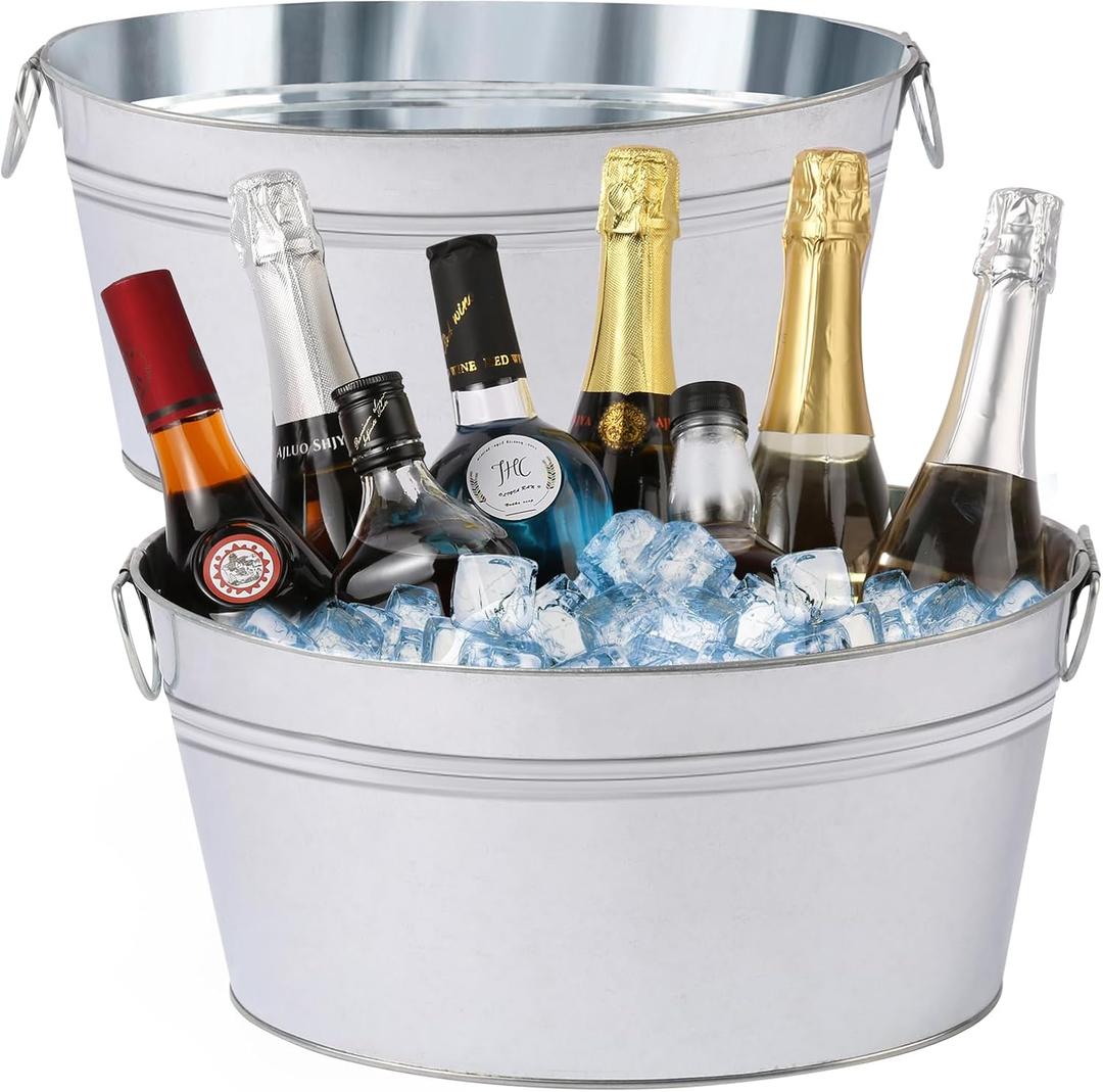 2pcs Galvanized Ice Buckets, 7.2 Gallon Large Galvanized Tub with Carry Handles, Ice Bucket for Parties, Mimosa Bars, Beverage Tubs, and Beverage Stations for Champagne, Cocktails, Beer, Wine