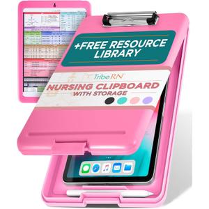 Tribe RN Nursing Clipboard with Storage - Medical Clipboard Nursing Essentials for Nurses and Nursing Students School Supplies with Quick Access Reference Guide (Pink)