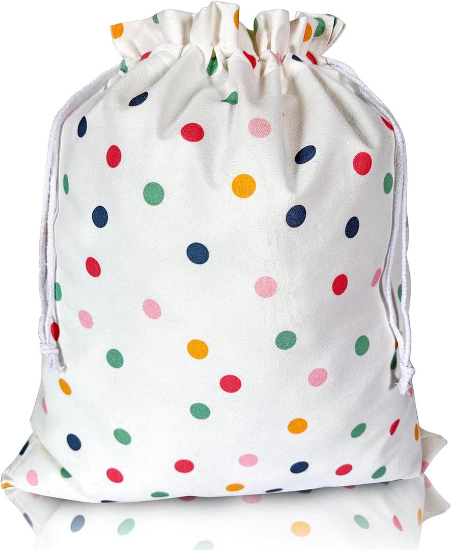 Gather & Knot Drawstring Gift Bags | 22" Extra Large | Happy Birthday | Premium Canvas | Reusable Fabric Wrap for Kids, Adults | Gender Neutral | Mix & Match Set (DOTS XL)