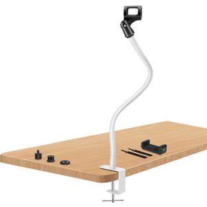 Gooseneck White Microphone Stand Desk Mic Stand Arm Long 20.5'' Sturdy Adjustable Microphone Holder Clip On Mic Holder Flexible Mike Stand Clamp Podium Mic Stand For Podcast Mount Traveling