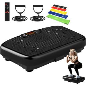 SoftGym Vibration Plate Exercise Machine for Lymphatic Drainage,Power Vibrate Stand Shake Board 450 Lbs Capacity Whole Body Workout Waver with Fitness Resistance Bands Weight Loss Gifts for Women Men