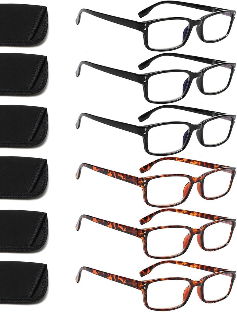Kerecsen 6-Pack Reading Glasses Blue Light Blocking,Spring Hinge Readers for Men Women,Computer Eyeglasses