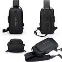 Anti-Theft Sling Bag for Men Waterproof Crossbody Bag with Combination Lock & USB Charging Port Lightweight Chest Backpack for Travel Hiking (All Black)