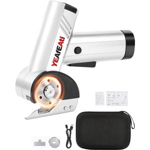 Cordless Electric Scissors - Smart Display & 4-speed Settings, Rechargeable Box Cutter Electric for Fabric, Leather, Padding & Cardboard - White