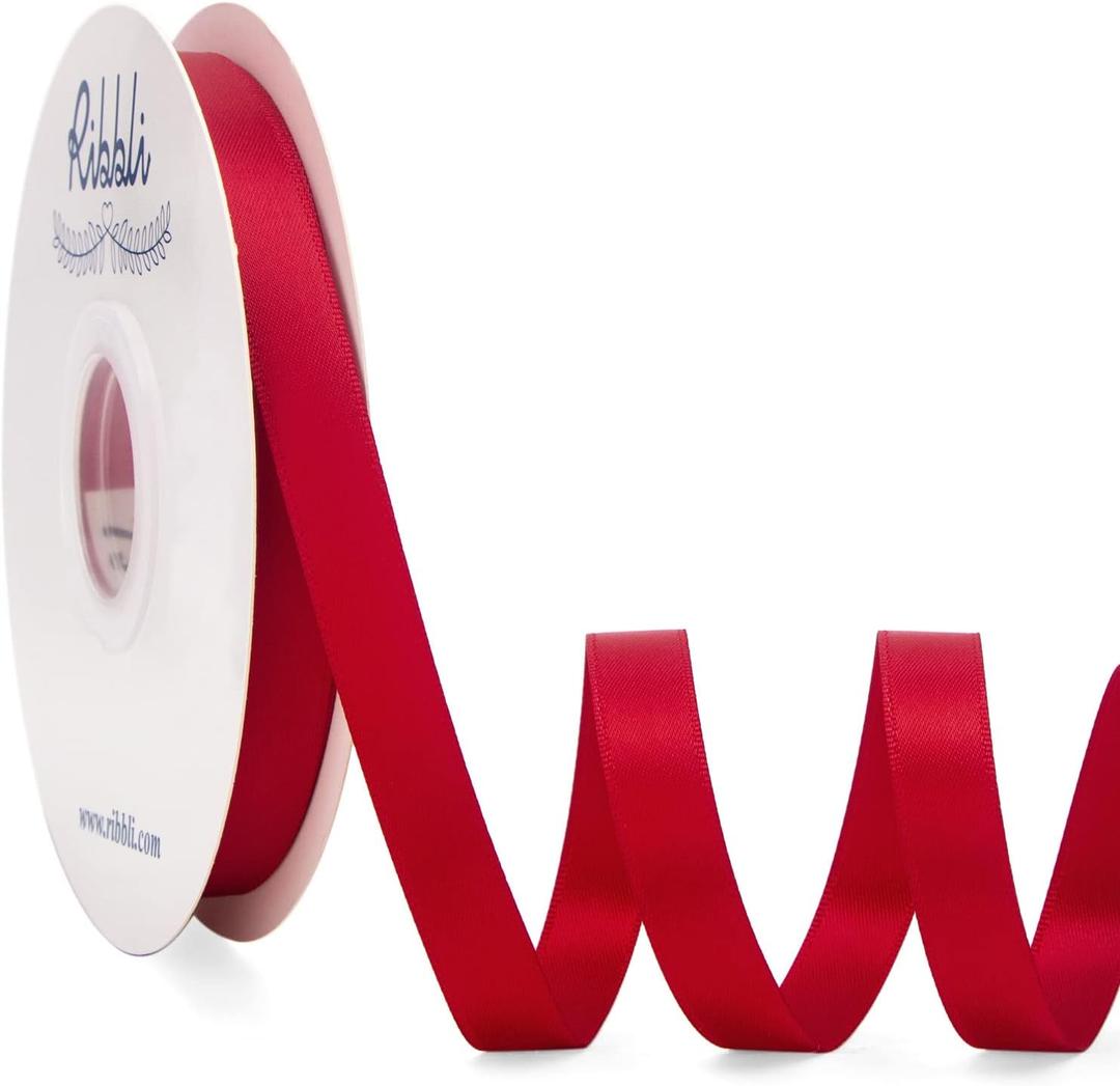 Ribbli Red Satin Ribbon Double Faced Satin 1/2 inch x Continuous 50 Yards-Red Ribbon for Gift Wrapping Crafts Wedding Decoration Bows Bouquet Floral Arrangement