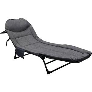 LANGWEI Folding Camping Cot, Adjustable Backrest Adults Reclining Lounge Chair with Pillow and Side Pockets, Folding Outdoor Travel Cots for Outside Beach Patio (Grey)