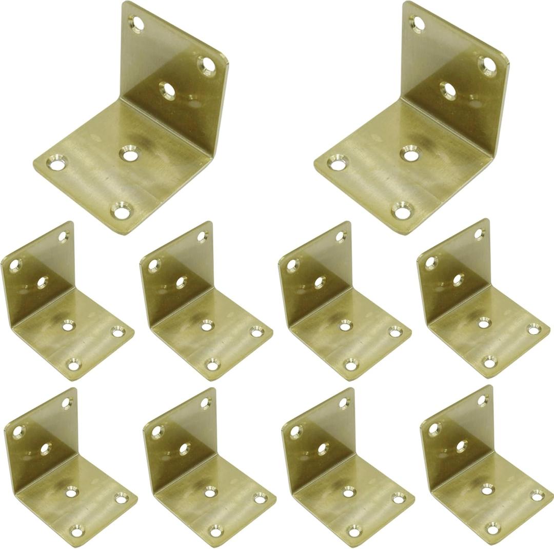 10pcs 2"x2" L Bracket Gold Stainless Steel Corner Brace Large Angle Brackets Heavy Duty Metal Corner Fastener for Wood Furniture Bedframe Cabinet Drawer Chair