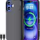 NEWDERY Upgraded Battery Case for iPhone 16, 5000mAh USB C Portable Power Bank, CarPlay, Sync-Data Supported, Rechargeable Charger Case Compatible with iPhone 16 6.1", Black