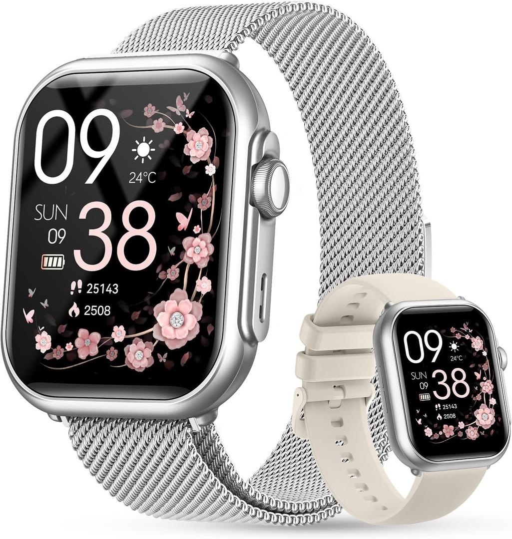 Smart Watches for Women for iPhone Android: 1.85" Smart Watch with 30 Days+ Battery Life Make/Recive Call Heart Rate SpO2 Sleep Monitor 120+ Sport IP68 Waterproof Fitness Tracker Reloj Pedometer (Silver)