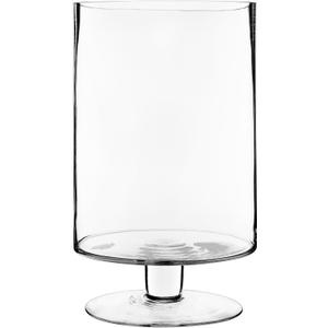CYS EXCEL Glass Hurricane Pillar Candle Holder (H:13.5" W:8") | Multiple Size Choices Short Stem Candle Centerpieces | Stemmed Glass Cylinder Candle Vase