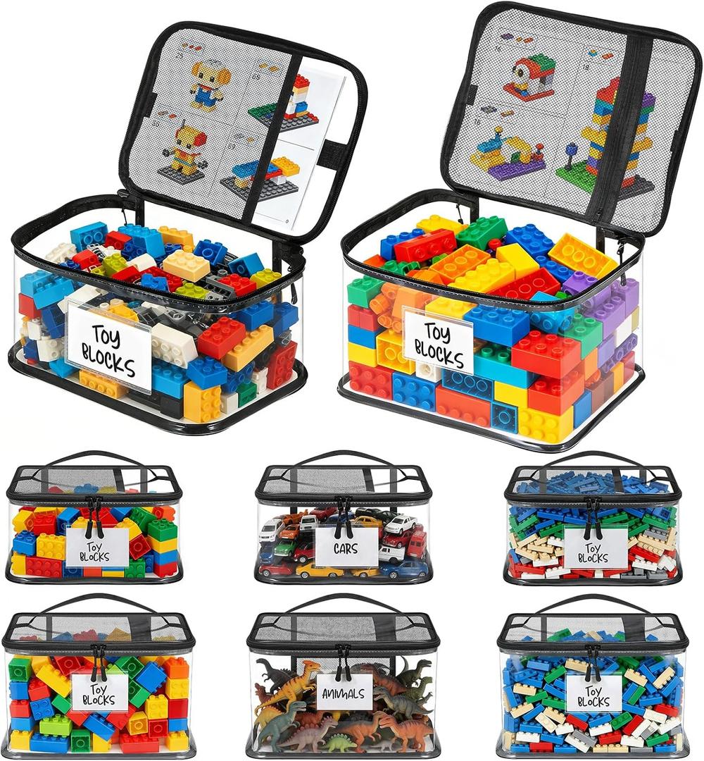 6 Pack Large Toy Storage Bags, Clear Toy Organizer with Labels, Waterproof PVC Toy Organization and Storage for Building Blocks, Puzzles, Dolls and Board Games, Mixed Pack for Kids Ages 3+