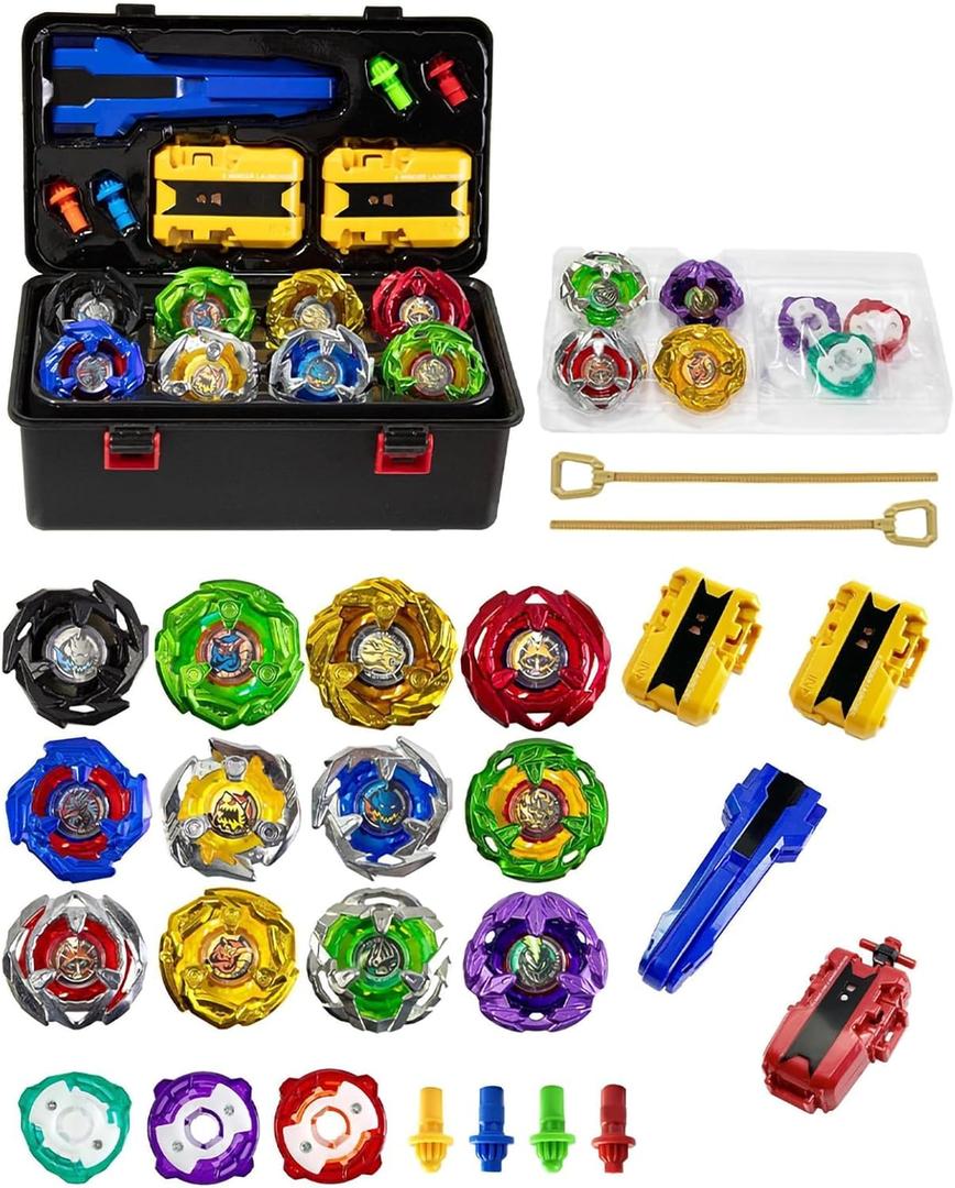 Gyro Battling Set, 12 Spinning Tops, 3 Launchers 1 Grip 3 Middle Rings and 4 Bases, with Storage Box, Kids Toys Birthday Gift Ideal for 6+ Years Old Boys