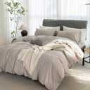 Cooling Duvet Cover Set 3 Pieces-100% Washed Cotton Linen Like Textured Ultra Soft Cozy Bedding with Zipper Closure,Includes 1 Duvet Cover & 2 Pillow Shams(Beige Grey,Oversized King 120"x98")