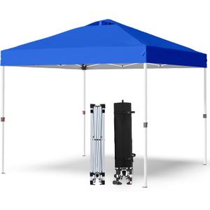 Shades 10x10 Pop Up Canopy with One Push Setup,Heavy Duty Beach Tent with Wheels for Easy Moving, Sun Shelter for Parties,Events, Outdoor Gazebo with 420D Coated Waterproof Blue Fabric