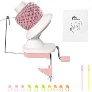 DUPDMKIN Yarn Winder, Hand Operated Yarn Winder for Crocheting, Manual Wool Winder Holder for Fiber and String Balls (Pink)