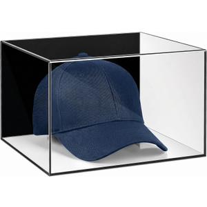 Yinkin Wall Mount Hat Display Case Clear Acrylic Baseball Cap Display Box with UV Protection for Sports Caps and Collectibles Gift(Black Backplate)