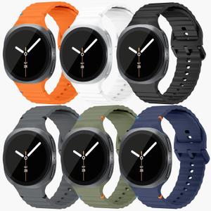 6 Pack Silicone Sport Bands Compatible with Samsung Galaxy Watch 8 40mm 44mm/Galaxy Watch 8 Classic 46mm, No Gap Sporty Corrugated Strap for Men Women