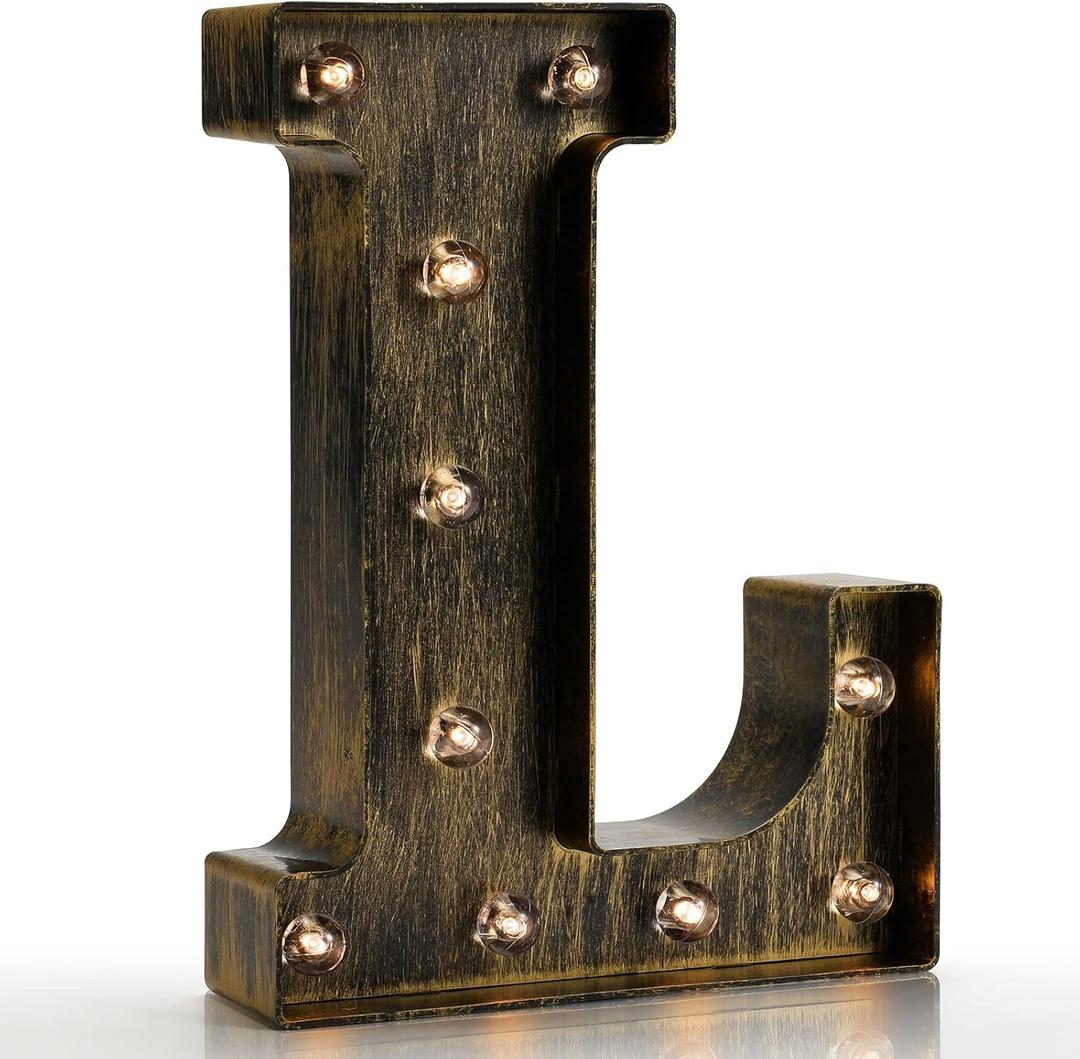 Pooqla Vintage Light Up Marquee Letters with Lights  Illuminated Industrial Style Lighted Alphabet Letter Signs - Coffee Bar Apartment Bedroom Wall Home Initials Decor A-Z