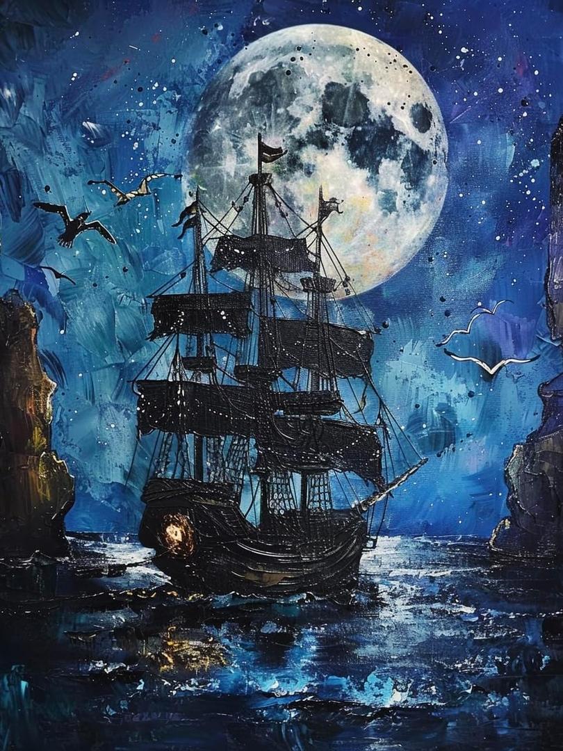 Bygons 5D Diamond Painting Kits for Adults  Boat Moon sea, Full Drill Diamond Art Kit, 12x16 Inch Gem Art for Relaxation and Wall Decor, Ideal Gift