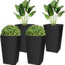 Yungyan Set of 4 Tall Outdoor Planters 15.8 Inches Tall Front Porch Planters Heavy Duty Flower Pot No Baskets Self Watering for Outdoor & Indoor (Black)