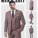 Hihawk Men's 3 Piece Suit with Tie, 2 Button Slim Fit Solid Blazer Jacket Vest Pants, Business Wedding Party Suits for Men (L)