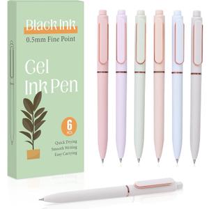 6pcs Gel Pens, 0.5mm Quick Dry Black Ink Fine Point Smooth Writing Pens, Cute Pens with Green Box for Journaling, Office, School Supplies