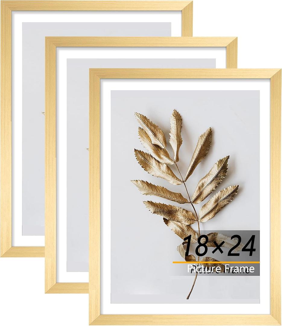 18x24 Picture Frame Gold 3 Pcs set can Display on the Wall, 18x24 in-3Pack