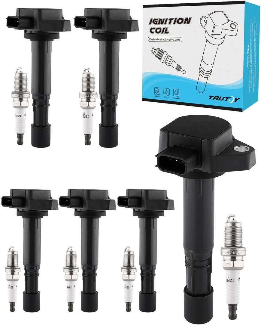 Set Of 6 UF400 Ignition Coil Pack & Iridium Spark Plugs (3.5L 3.7L) 1999-2011 For Acura CL EL MDX RL TL, For Honda Civic Pilot Odyssey Ridgeline, For Saturn Vue, Replace # 5C1013
