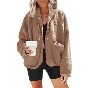 Nirovien Womens Fuzzy Fleece Jacket Button Down Sherpa Coats Casual Winter Warm Outwear with Pockets(Coffee Brown, S)