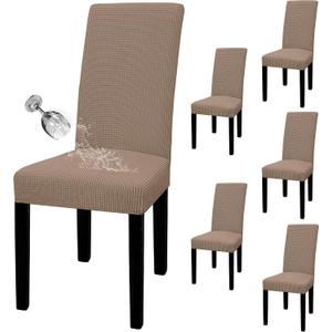 Easy-Going 100% Waterproof Dining Room Chair Cover Set of 6, Stretch Jacquard Parson Chair Slipcover Removable Washable Chair Protector for Home, Restaurant, Banquet (Large, Camel)