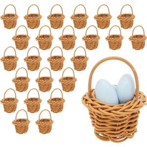 Juvale 24 Pack Rattan Mini Picnic Baskets with Handles for Tiny Birthday Party Favors or Baby Shower - 2.75 in Mini Baskets