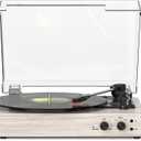 Record Player with Speakers and USB Encoding, Belt Driven Vintage Bluetooth Turntables for Vinyl Records with 20W Power External Speakers, 3 Speed 3 Size, Auto Stop, Dust Cover, RCA/AUX Port (Grey Wooden)