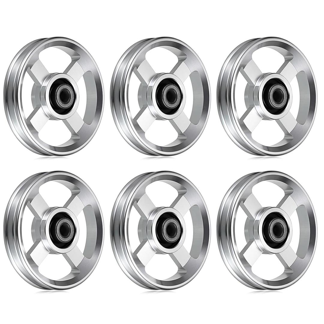 OwnMy 6PCS 95mm Aluminium Alloy Pulley Wheels Pulley System for Home Gym Exercise Machines Sports Fitness Equipments, Universal Bearing Pulley Wheels for Cable Machines Garage Doors, Silver