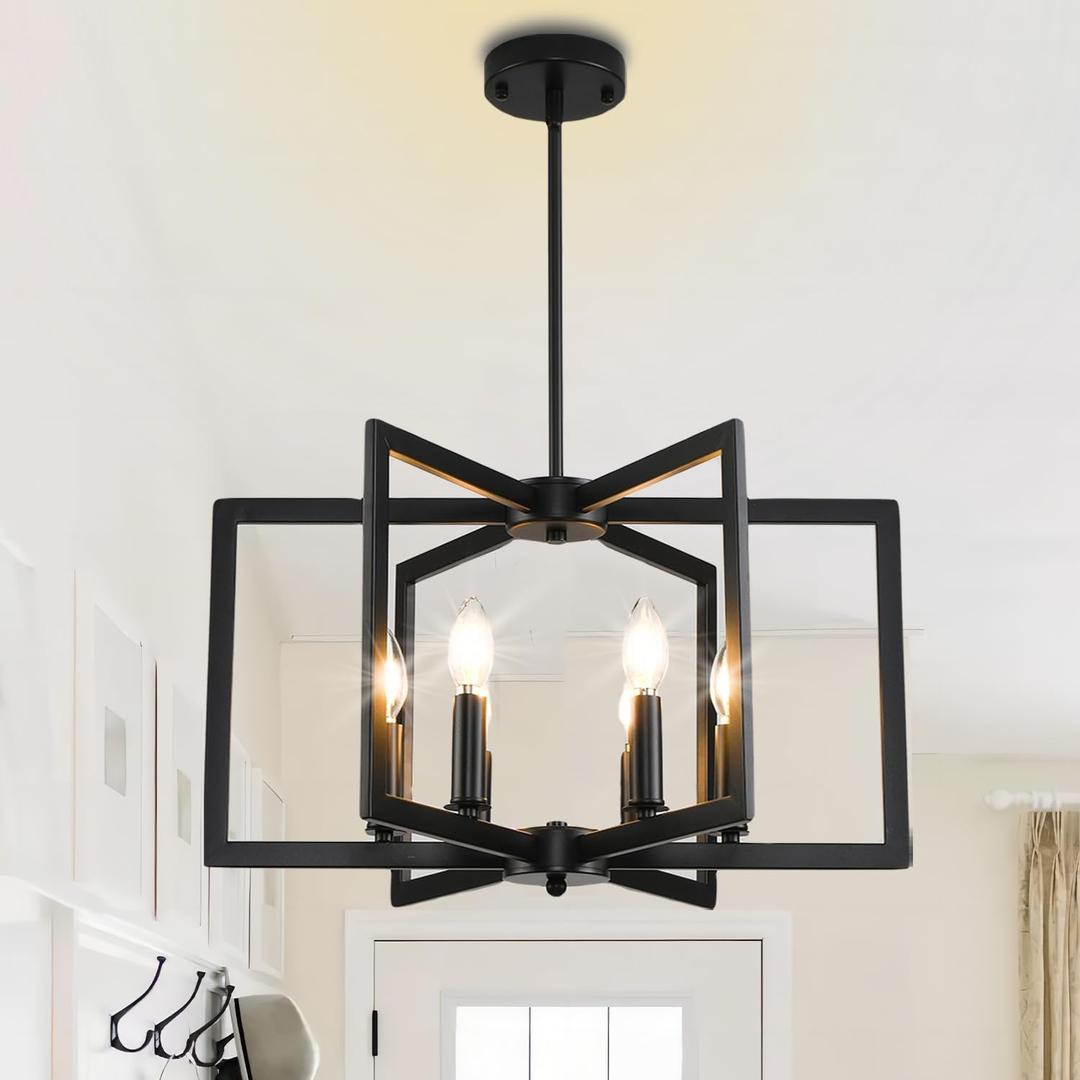 21in Black Chandeliers for Dining Room, 6-Light Farmhouse Semi Flush Mount Ceiling Light, Pendant Lighting Hanging Ceiling Lights Fixture for Foyer Entryway Hallway Kitchen Island (21.26in)