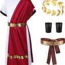 Kids Toga Costume Roman Robe Greek God Outfit Halloween Cosplay Costume Accessories Set (10-11 Years, Red)