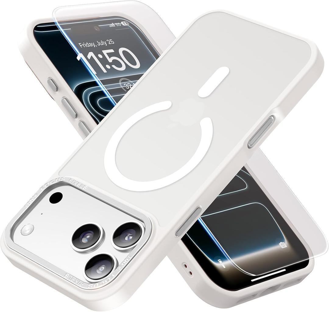 Stronger Magnetic & Shockproof for iPhone 17 Pro Max Case,Fit for MagSafe, with Screen Protector & Wrist Strap, Military-Grade Drop, Translucent Slim for iPhone 17 ProMax Case,Glacier White