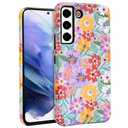 J.west for Galaxy S22 Case 6.1 inch Slim Dual-Layer Protective Design Phone Cases Vintage Floral Print Hybrid Shockproof Bumper Anti-Scratch Cover for Girls Women Pink Spring