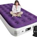 CHILLSUN Twin Air Mattress with Built-in Pump-2 Mins Quick Inflate/Deflate Double Height Blow Up Mattress for Camping,Home & Portable Travel - Adjustable Inflatable Mattresses,Durable Waterproof (Purple)
