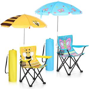 Kids Beach Chair with Umbrella Child Folding Chair Umbrella with Universal Clamp for Children Beach Camping Patio Garden Outdoor Lawn Pool Travel Indoor
