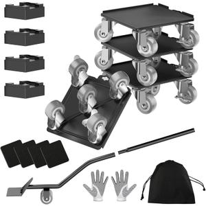 Furniture Dolly and Movers Set 3307LBS Max Load 5X 360 Universal Rubber Wheels Carbon Steel Construction Includes Lifter Jacks Gliders and Sliders for Easy Moving Heavy Duty6.4in*6.4in,Gray