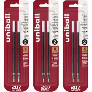 Uni-Ball 207 Impact Stick Pen Refills (Non-Retractable), 1.0mm Bold Point, Black Ink, 6 Pack