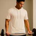 TACVASEN Short Sleeve Hoodies for Men Cotton Hoodies Summer Sweatshirt Lightweight Breathable Workout Shirts Pullover (Beige, XXL)