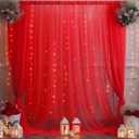 1010ft Red Tulle Backdrop Curtain with Lights String for Parites, Sheer Photo Backdrop Curtains for Wedding Party Photography Background