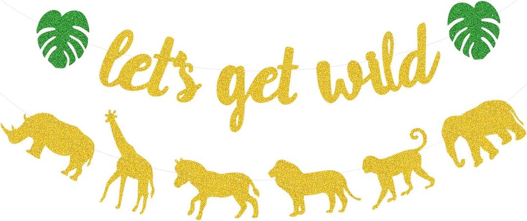 Let's Get Wild Banner Animal Jungle Safari Animal Theme Birthday Garland Zoo Themed Baby Shower Wild One Party Welcome Sign Forest 1st Birthday Party Decorations Gold Glittery