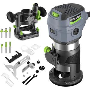 WORKPRO Compact Router Combo Kit, 6.5 Amp Compact Router Fixed Base & Plunge Router for Woodworking Slotting Trimming, 6 Variable Speeds to 32000 RPM