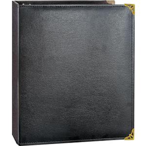 Vintage Leather 3 Ring Binder, 1 Inch D Ring, Holds 8.5" x 11" Paper Letter Size, Brass Corner Protectors, Faux Leather Cover, Professional Office & School Binder (1 Pack, Black, 1 Inch)