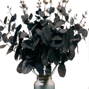 5 Pack 13.4 Inches Black Eucalyptus Stems, Black Flowers and Branches, Fake Vase Table Centerpiece House Dcor, Faux Flowers for Crafts, Indoor Outdoor Halloween Decorations for Parties, Haunted House