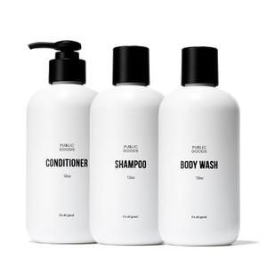 Public Goods Shower Essentials for Men and Women | Natural Shampoo, Conditioner & Body Wash | Made with Organic Essential Oils | Sulfate & Paraben Free | Vegan Friendly | 12 Fl Oz Bottles