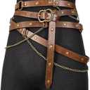 HiiFeuer Medieval DIY Faux Leather Metal Chain Belt, Vintage Adjustable Thin Belt For Women, Retro Skinny Belt For Dresses, One Size fits all