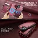 Defencase for iPhone 16 Magnetic Wallet Case Compatible with Magsafe with RFID Blocking Zipper Pocket & Card Holder for Women Men PU Leather Strap Detachable Case for iPhone 16 (6.1 inch), Wine Red